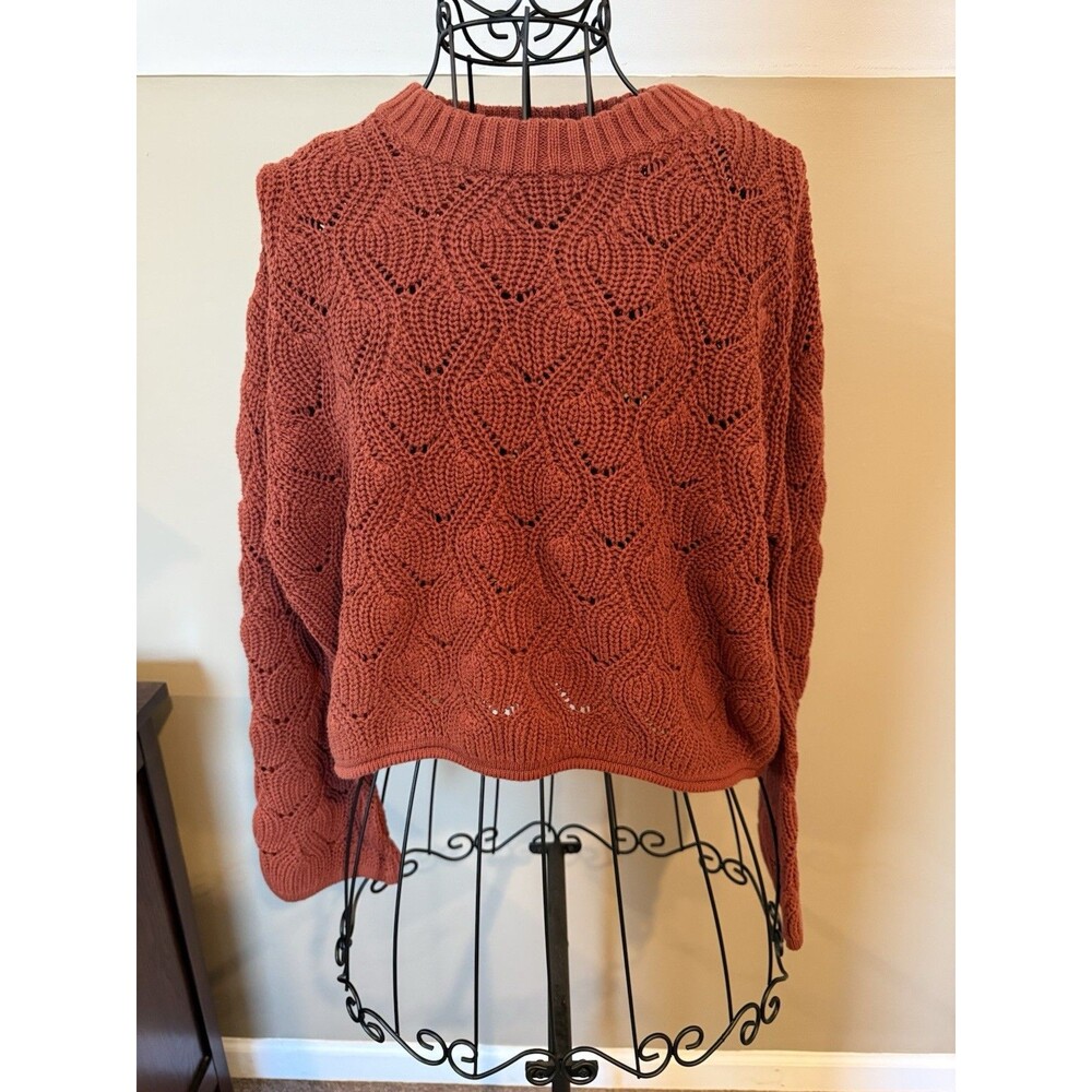 Moon and Madison Crop Sweater Size Small with Bell Sleeve Rust Color